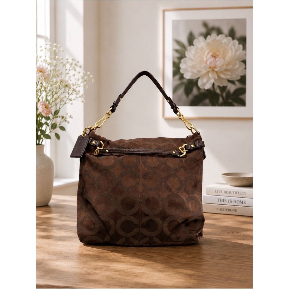 Coach Signature C Brown Canvas Leather Trim Y2K Shoulder Bag EUC - Picture 2 of 14